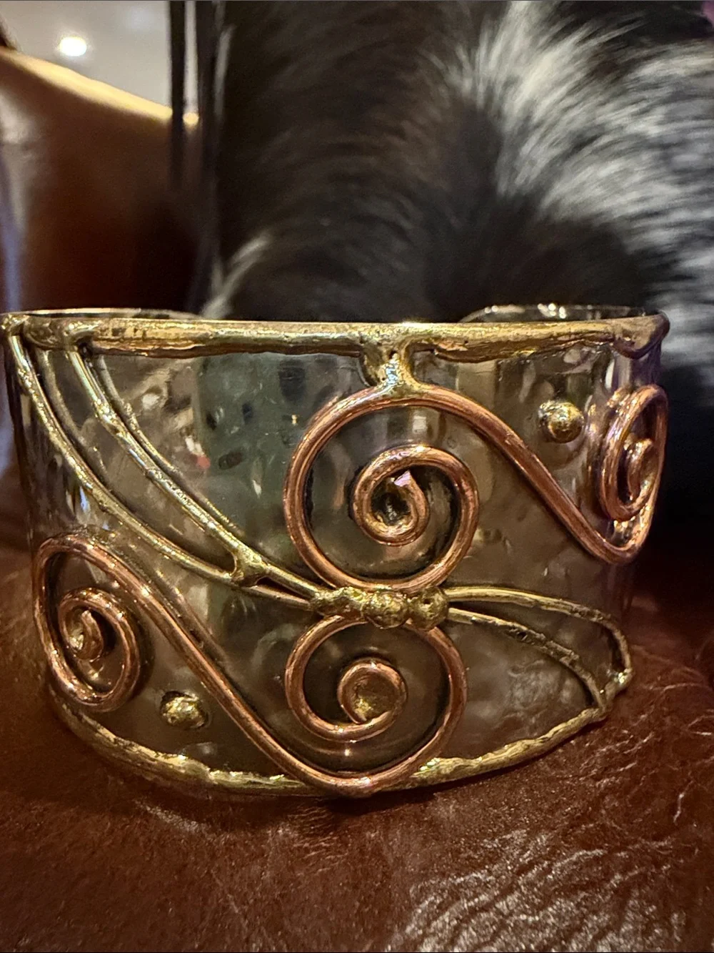 Ornate Swirl Metal Cuff Bracelet in Mixed Metallics
